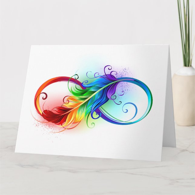 Infinity Symbol with Rainbow Feather Card (Front)