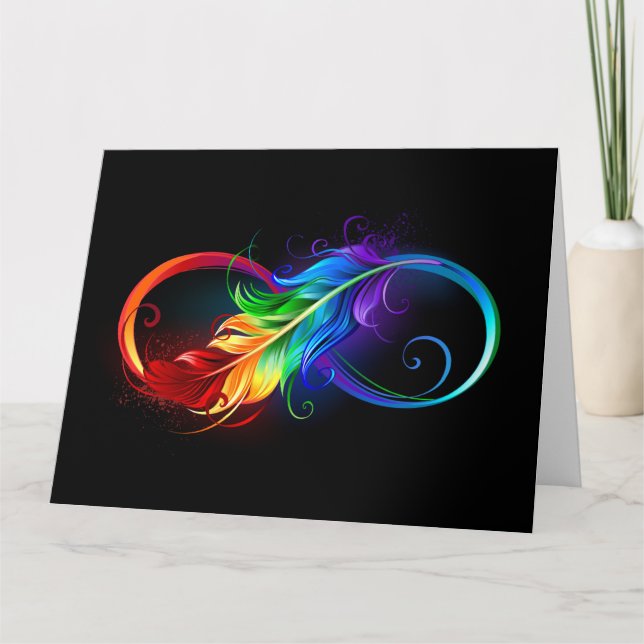 Infinity Symbol with Rainbow Feather Card (Front)