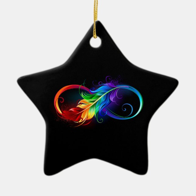 Infinity Symbol with Rainbow Feather Ceramic Tree Decoration (Front)