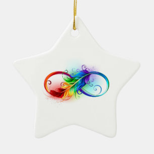 Infinity Symbol with Rainbow Feather Ceramic Tree Decoration