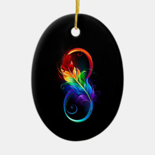 Infinity Symbol with Rainbow Feather Ceramic Tree Decoration