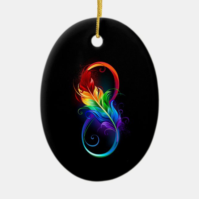 Infinity Symbol with Rainbow Feather Ceramic Tree Decoration (Front)