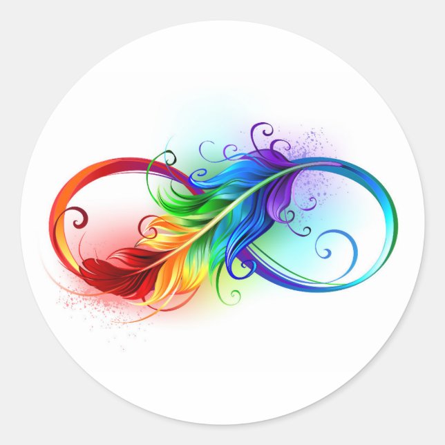 Infinity Symbol with Rainbow Feather Classic Round Sticker (Front)
