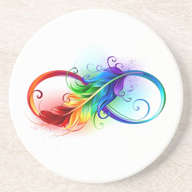 Infinity Symbol with Rainbow Feather Coaster (Front)