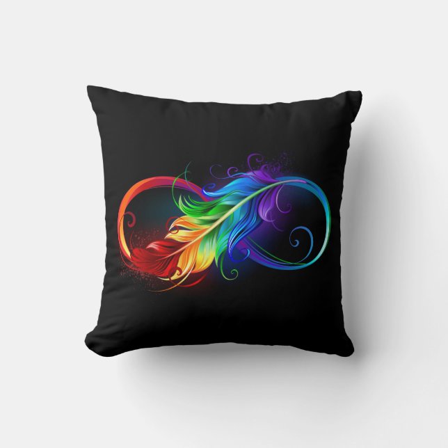 Infinity Symbol with Rainbow Feather Cushion (Front)