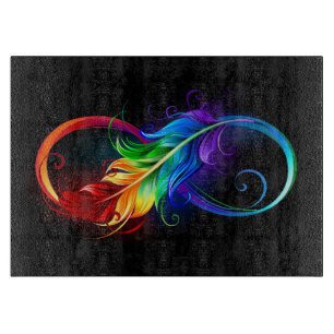 Infinity Symbol with Rainbow Feather Cutting Board