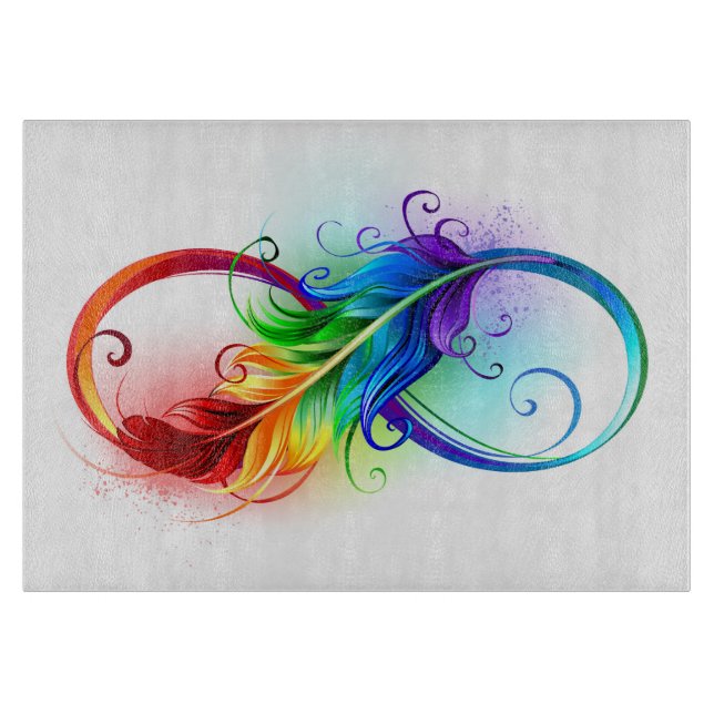 Infinity Symbol with Rainbow Feather Cutting Board (Front)