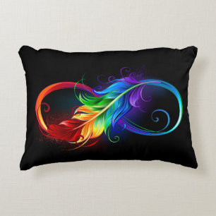 Infinity Symbol with Rainbow Feather Decorative Cushion