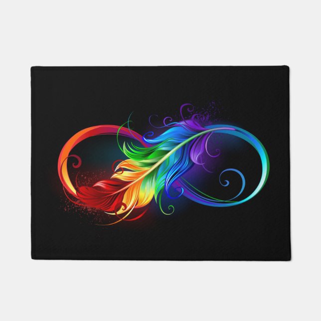 Infinity Symbol with Rainbow Feather Doormat (Front)