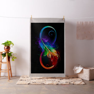 Infinity Symbol with Rainbow Feather Fabric
