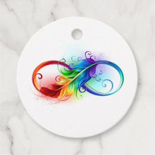 Infinity Symbol with Rainbow Feather Favour Tags