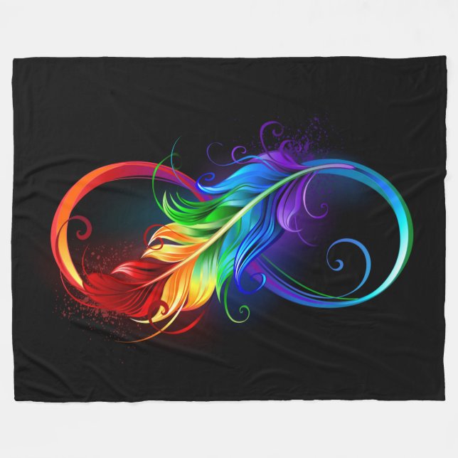 Infinity Symbol with Rainbow Feather Fleece Blanket (Front (Horizontal))