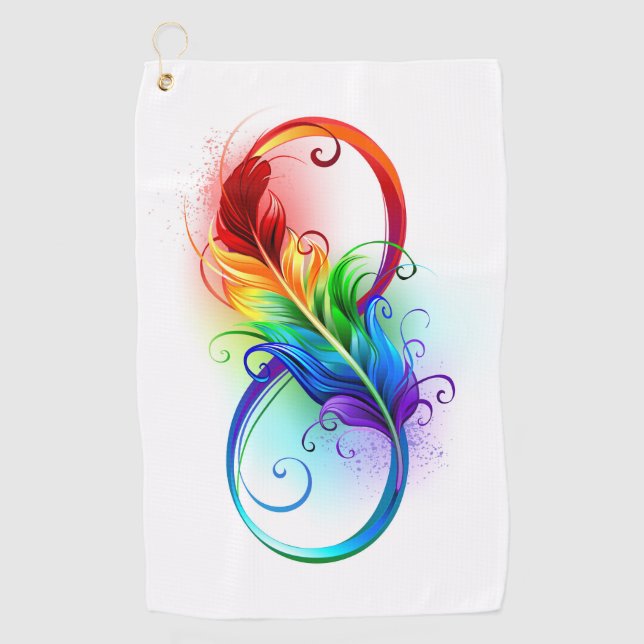 Infinity Symbol with Rainbow Feather Golf Towel (Front)