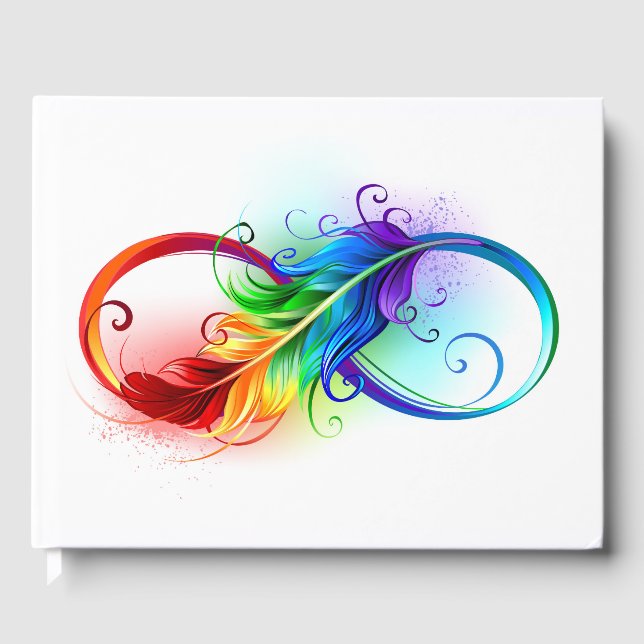 Infinity Symbol with Rainbow Feather Guest Book (Front)