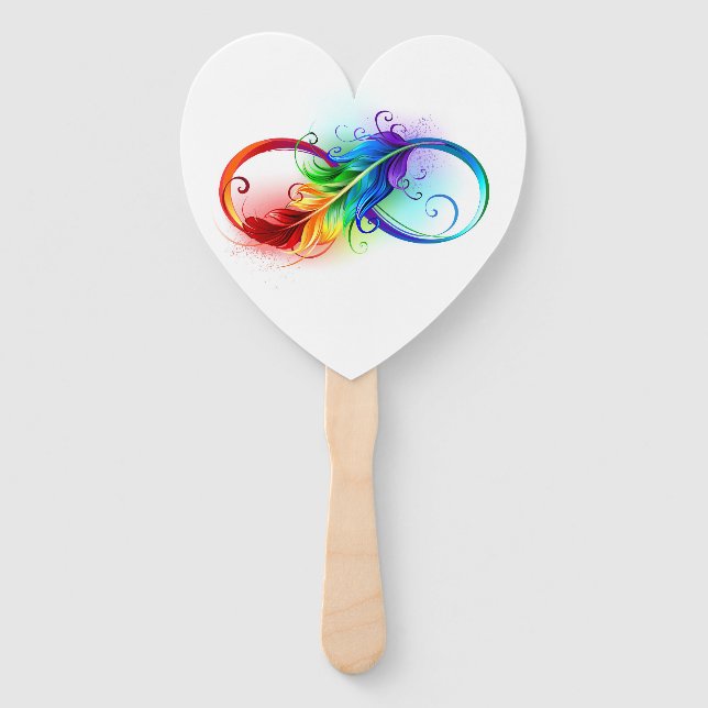 Infinity Symbol with Rainbow Feather Hand Fan (Front)