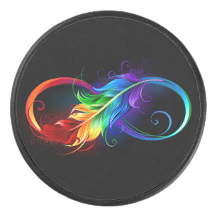 Infinity Symbol with Rainbow Feather Hockey Puck