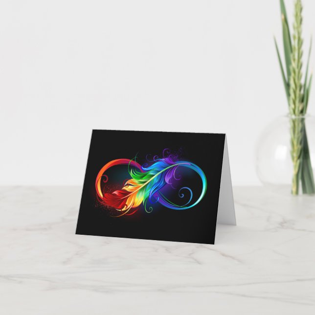Infinity Symbol with Rainbow Feather Holiday Card (Front)