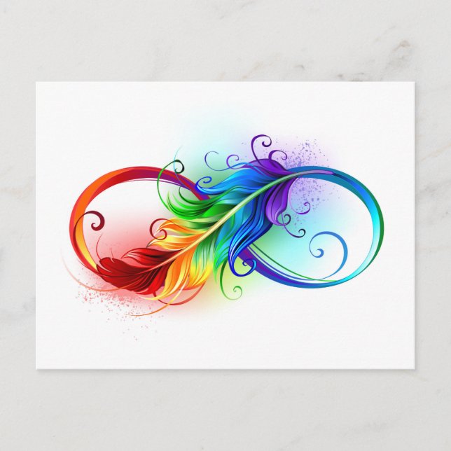 Infinity Symbol with Rainbow Feather Holiday Postcard (Front)