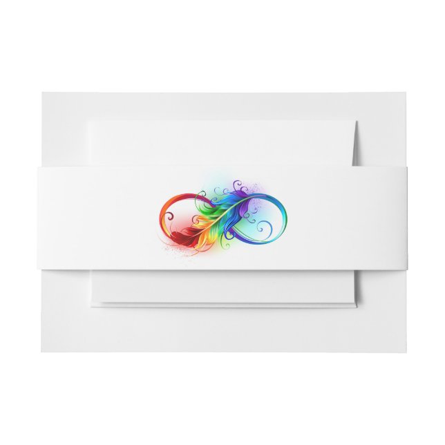 Infinity Symbol with Rainbow Feather Invitation Belly Band (Front Example)