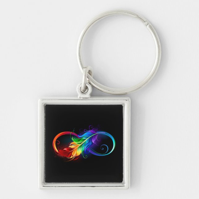 Infinity Symbol with Rainbow Feather Key Ring (Front)