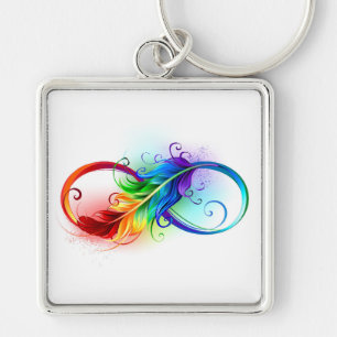 Infinity Symbol with Rainbow Feather Key Ring