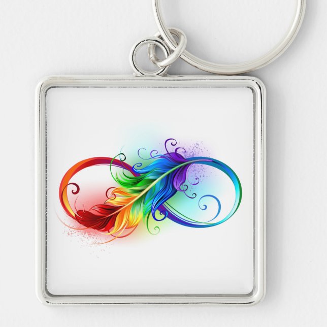 Infinity Symbol with Rainbow Feather Key Ring (Front)