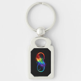 Infinity Symbol with Rainbow Feather Key Ring