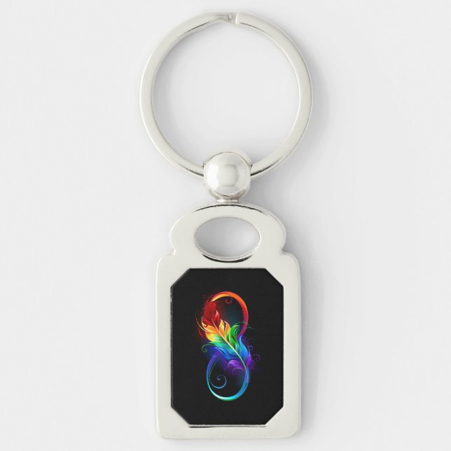 Infinity Symbol with Rainbow Feather Key Ring (Front)