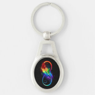 Infinity Symbol with Rainbow Feather Key Ring