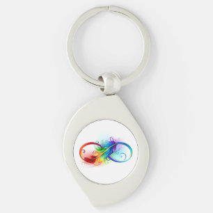 Infinity Symbol with Rainbow Feather Key Ring