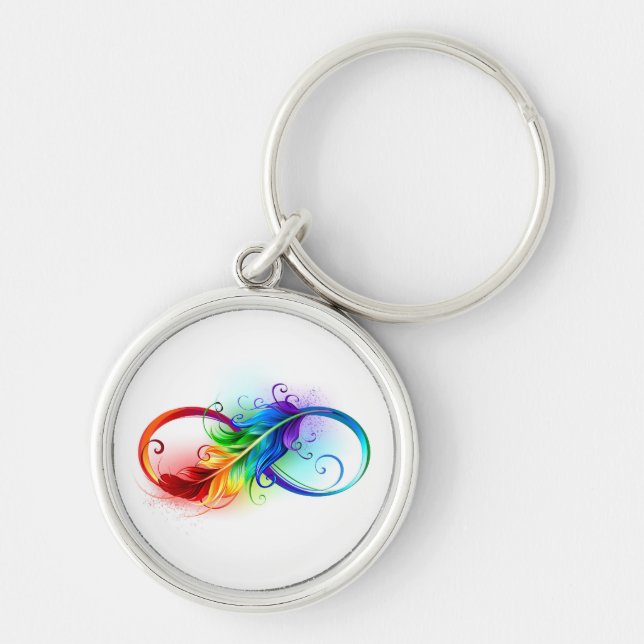 Infinity Symbol with Rainbow Feather Key Ring (Front)