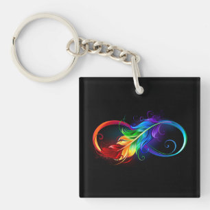 Infinity Symbol with Rainbow Feather Key Ring