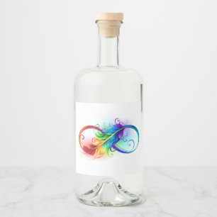 Infinity Symbol with Rainbow Feather Liquor Bottle Label