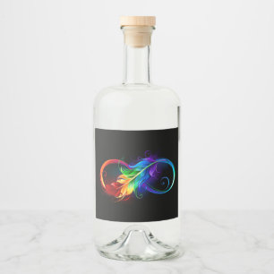 Infinity Symbol with Rainbow Feather Liquor Bottle Label
