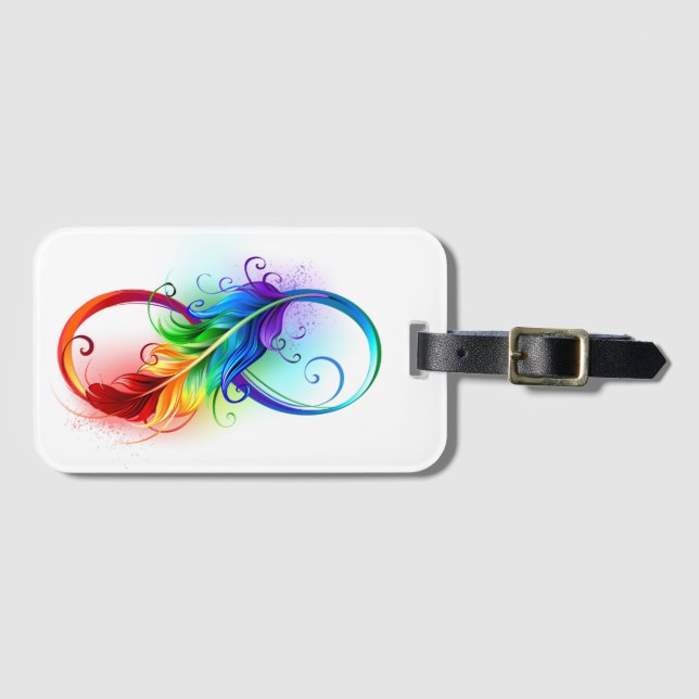 Infinity Symbol with Rainbow Feather Luggage Tag (Front Horizontal)
