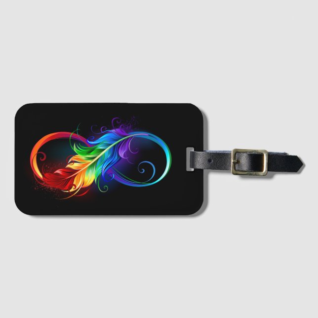 Infinity Symbol with Rainbow Feather Luggage Tag (Front Horizontal)