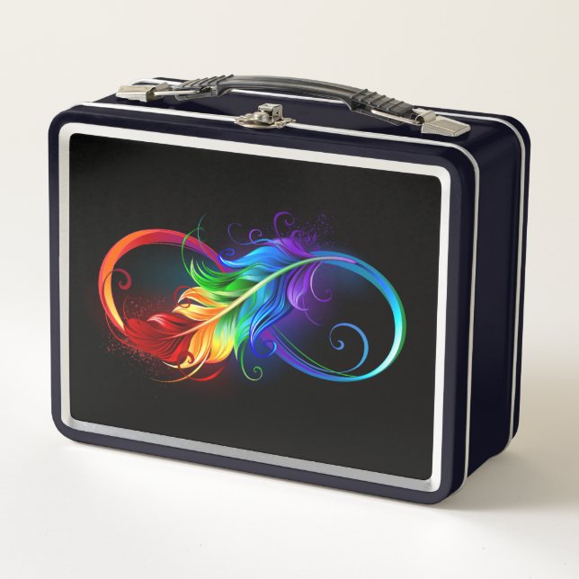 Infinity Symbol with Rainbow Feather Metal Lunch Box (Front)