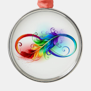 Infinity Symbol with Rainbow Feather Metal Tree Decoration