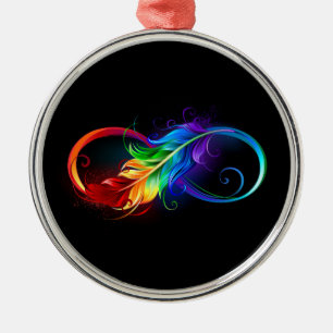 Infinity Symbol with Rainbow Feather Metal Tree Decoration
