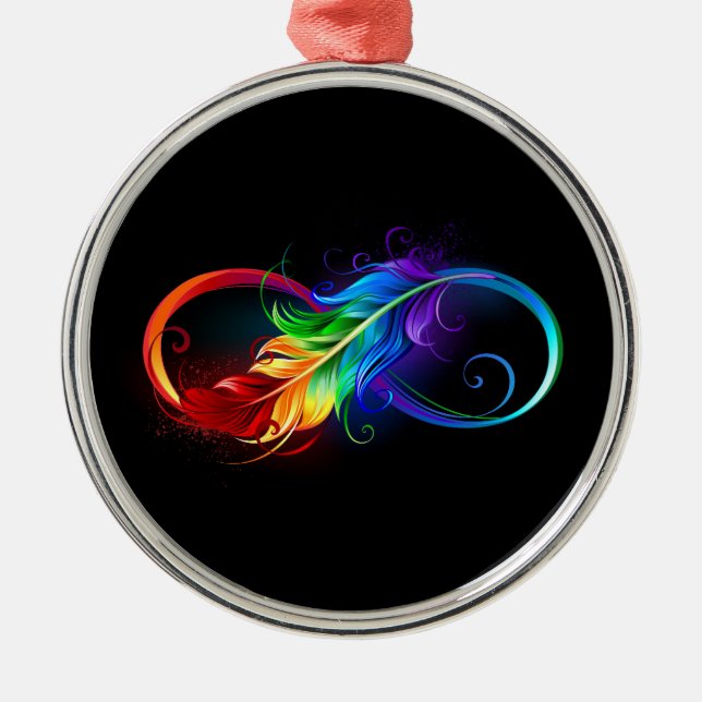 Infinity Symbol with Rainbow Feather Metal Tree Decoration (Front)