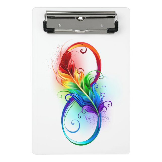 Infinity Symbol with Rainbow Feather Mini Clipboard (Front)