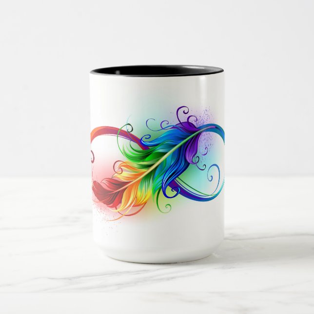Infinity Symbol with Rainbow Feather Mug (Center)
