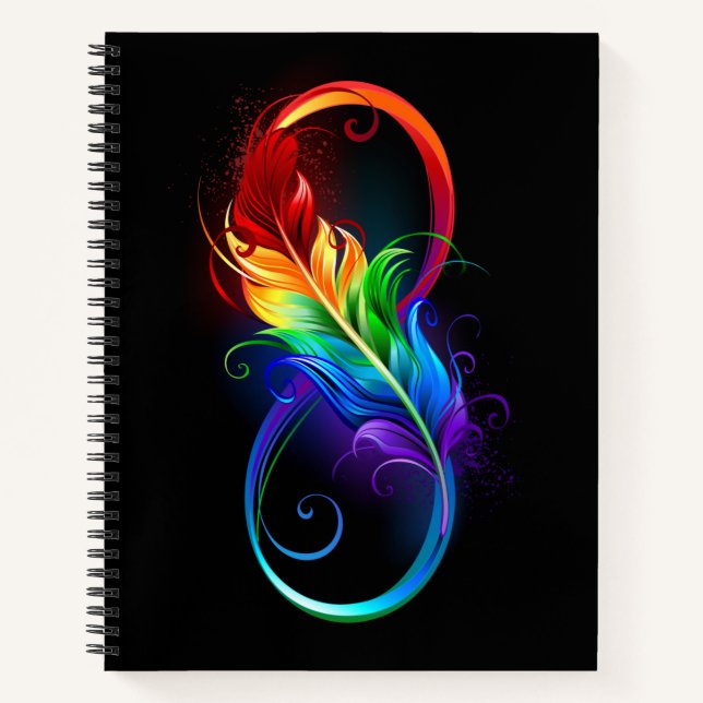 Infinity Symbol with Rainbow Feather Notebook (Front)