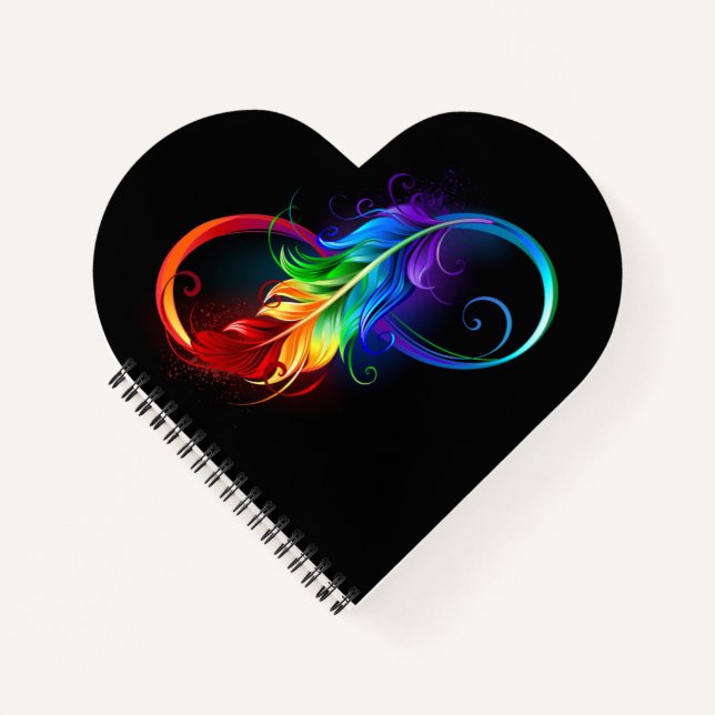 Infinity Symbol with Rainbow Feather Notebook (Front)