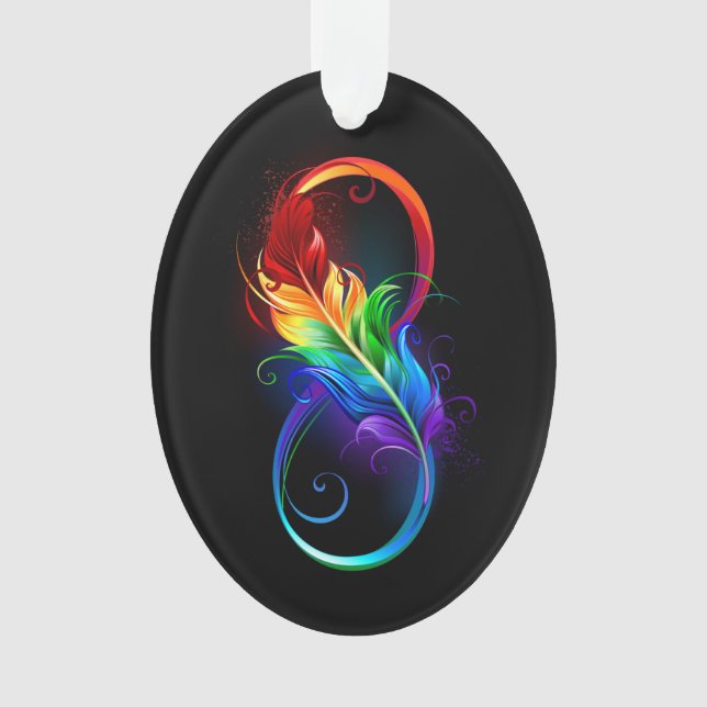 Infinity Symbol with Rainbow Feather Ornament (Front)