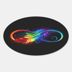 Infinity Symbol with Rainbow Feather Oval Sticker
