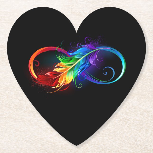 Infinity Symbol with Rainbow Feather Paper Coaster (Front)