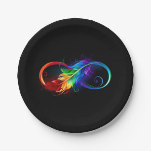 Infinity Symbol with Rainbow Feather Paper Plate