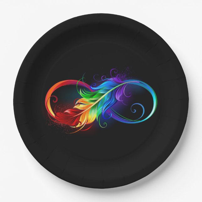 Infinity Symbol with Rainbow Feather Paper Plate (Front)
