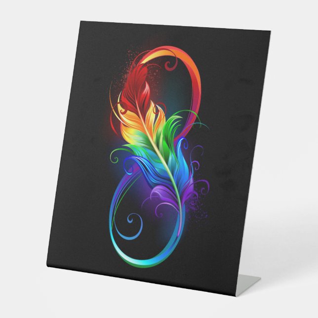 Infinity Symbol with Rainbow Feather Pedestal Sign (Front)